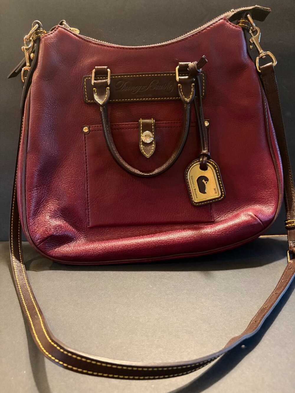 Dooney & Bourke Vintage Burgandy Soft Genuine Leather Teardrop Handbag Purse